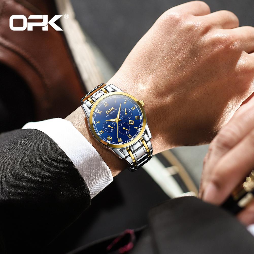 OPK 8119 Classic Chronograph Men Watch Calendar Luminous Stainless Steel Waterproof Quartz Man Business Wristwatch