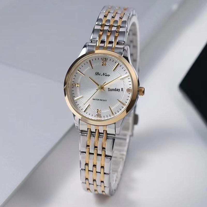 

Dinuo Stainless Steel Couple s Watch - Minimalist Design, Double Calendar, Waterproof