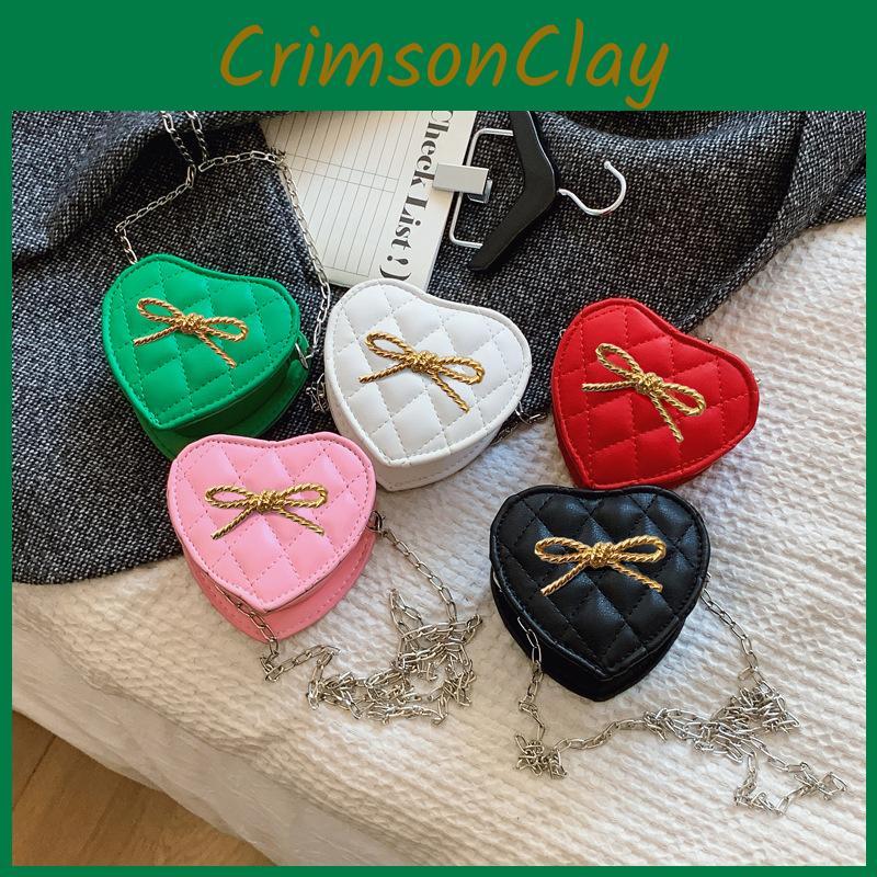 Solid Shape Love Color Bow Chain Shoulder Bag Children Outdoor Bag Crossbody