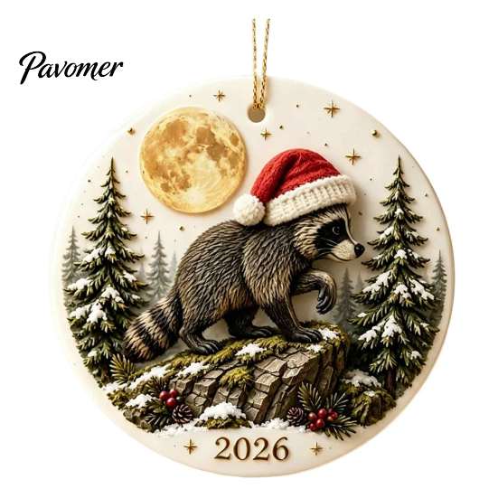 Christmas Tree Aesthetic Accessory Raccoon Acrylic Ornament, Cute Animal Hanging Decor for Healing Style Desk, Festive Holiday Home Decoration, Unique