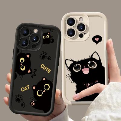 Lovely Black Cat Silicone Case For iPhone 16 15 13 12 11 14 Pro Max Mini 14 16 Plus SE2 8 7 Plus X XS XR Shockproof Back Covers