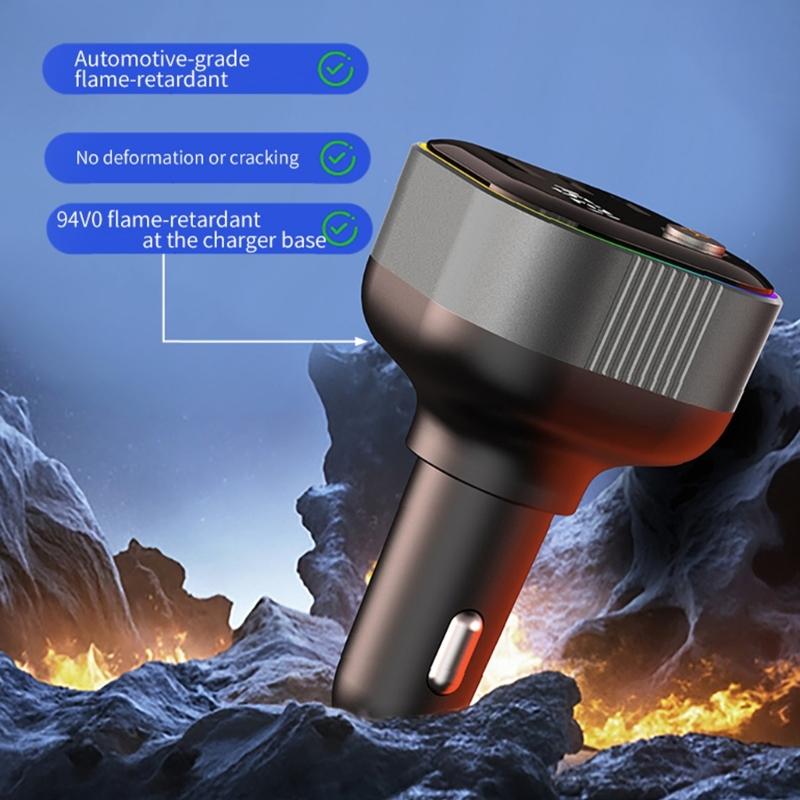 High Power Car Charger PD65W Retractable USB C Cable with 18W USB A /Type C Port Voltages Display Intelligent Protections