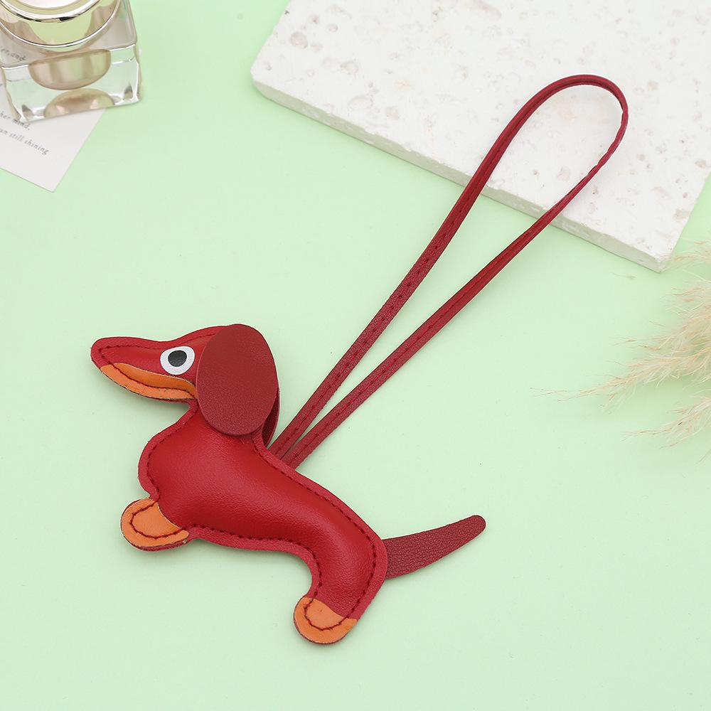 Mini Dachshund Leather Pendant - Cute Cartoon Backpack Charm, Keychain, Car Ornament, Lanyard