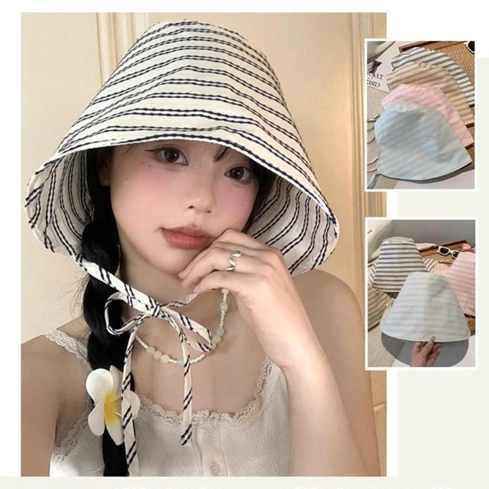 Striped Fisherman Hat Foldable Beach Sun Hat Fashion Panama Cap Outdoor