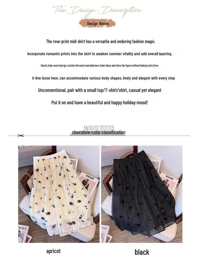 Plus Size Women's Flocking Chiffon Skirt, Loose Fit for 200-350 Jin, Fashionable and Comfortable