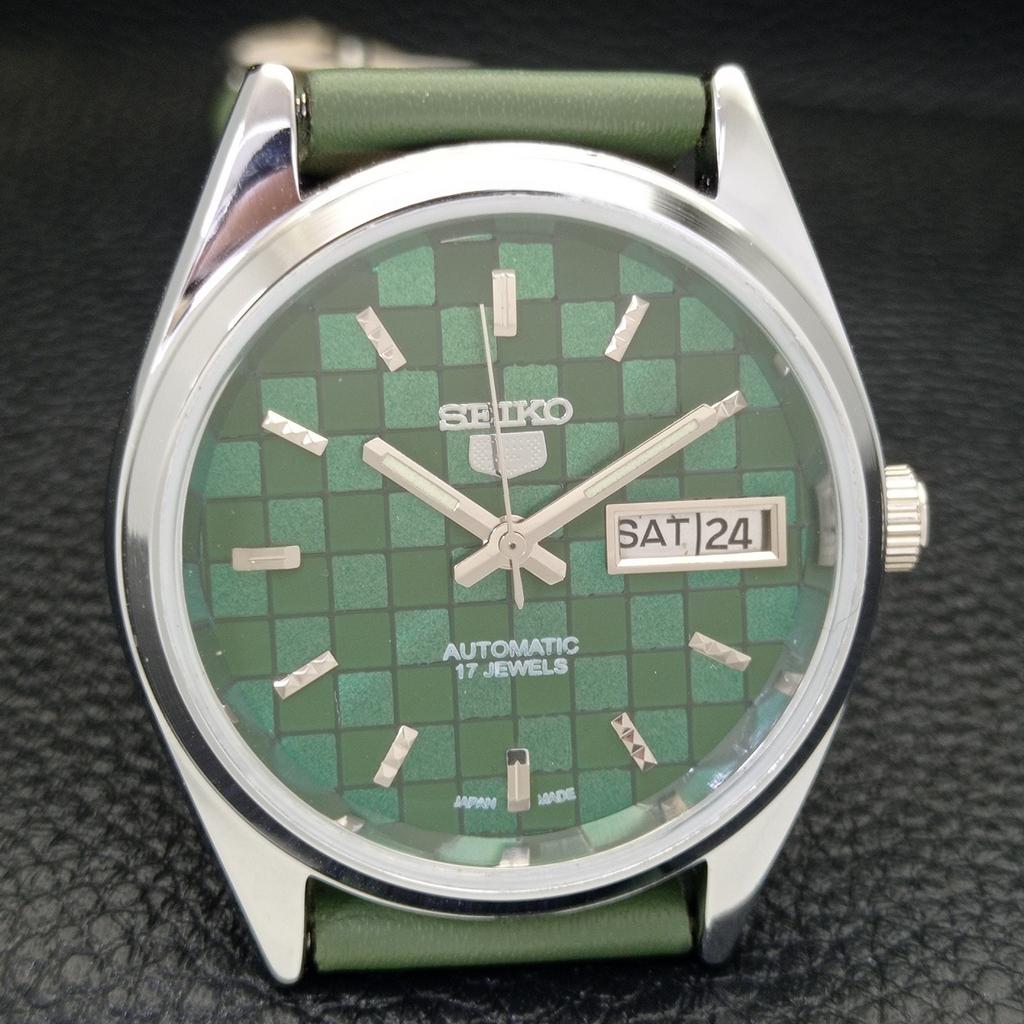 REFURBISHED SEIKO 5 AUTOMATIC MENS WATCH JAPAN MADE GREEN DIAL CUSTOM A440081-2 QV90-a440081