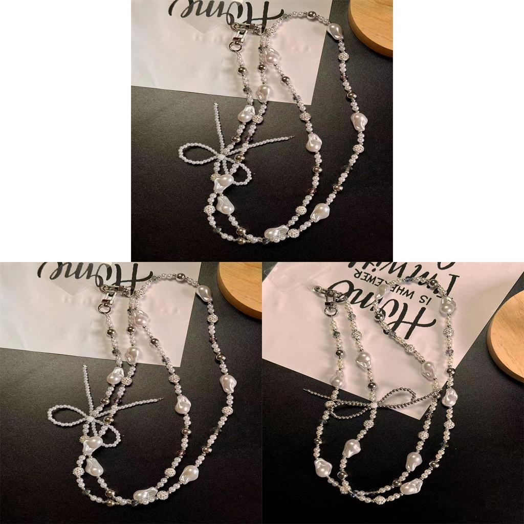 Silver Pearl Bow Diamond Ball Phone Lanyard With Pvc Strap For Women And Men