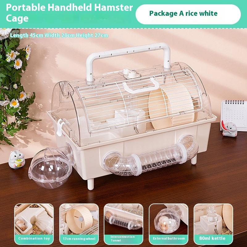 

Easy Clean Small Pet Cage Transparent Enclosed Luxury Villa House Full Set Supplies for Hamster Gerbil and Decor бежевий