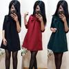Elegant Cotton Blend Solid Color Dress With Sweet Bow Design For Stylish Commuters