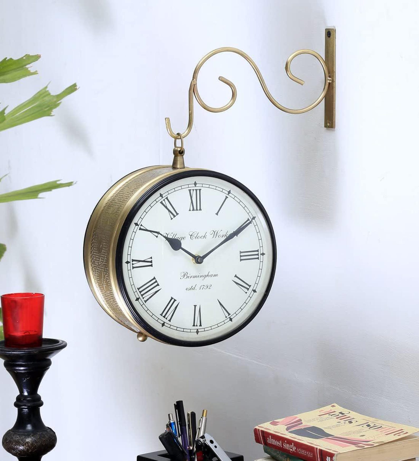 Vintage Double Sided Railway Wall Clock Rotating Brass Station Clock Antique Hanging Clock Home Office Decor