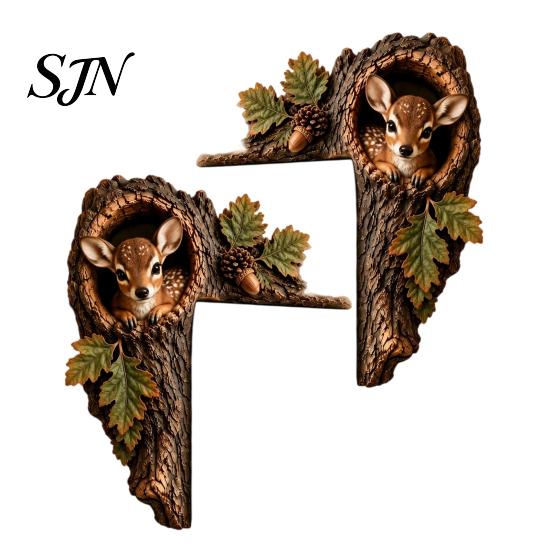 Chipmunk Shelf Sitter 2Pcs Tree Hollow and Animal Wooden Door Topper, Rustic Forest Style Decorative Country Decor for Windowsills Corner Decor,