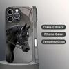 Fashion Dark Horse Pattern Tempered Glass Phone Case Suitable for iPhone 17 16 15 14 13 12 11 Pro Max Plus Shockproof Back Cover