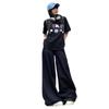 Women's Dark Blue High-Waisted Wide-Leg Jeans - 2025 Spring/Autumn Straight Loose Floor-Length Pants
