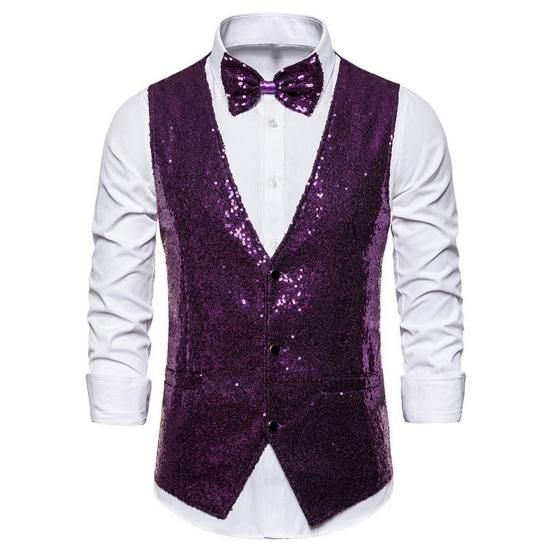 Männer Weste Bogen Set Glänzende Pailletten Ärmellos Slim Fit Cardiagn Einreiher V-ausschnitt Bühne Zeigen Emcee Leistung Männer weste