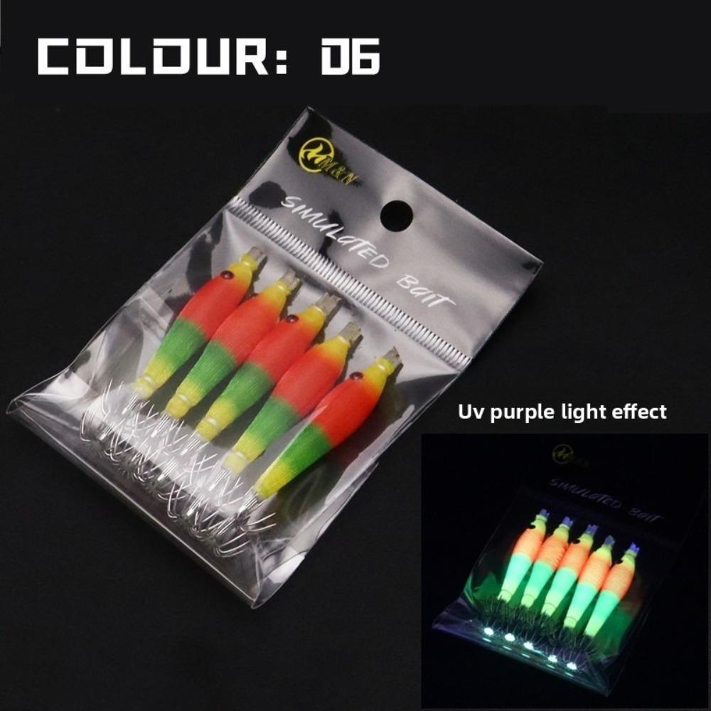 5pcs/bag Luminous UV Wood Shrimp Bait Blowing Tube Pesca Fishing Hook  Freshwater Fishing