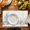 Set di tovagliette con conchiglie e stelle marine, tema costiero, in lino, per decorazione tavolo da pranzo