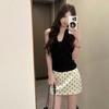 Korean Niche Neck Black Knitted Vest Women's Summer New Slim-fitting and Thin V-neck Backless Waist Top