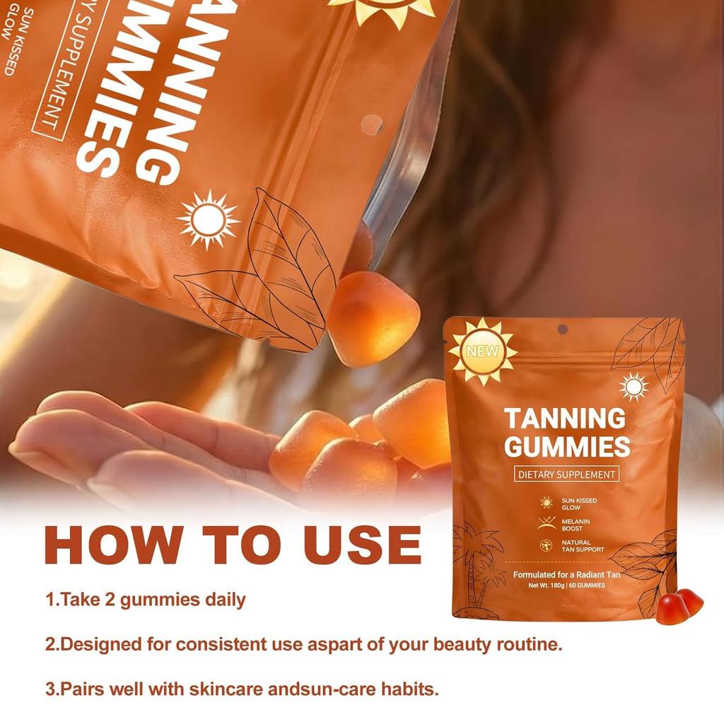 2026 Nuevas Gominolas Bronceadoras para Mujer, Resplandor e Hidratación de la Piel para un Brillo de Aspecto Natural, Bronceado