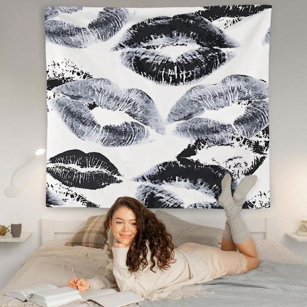 1pc Black  White Lip Print Polyester Tapestry 2D Print Wall Hanging for Bedroom Living Room Home Decor Stylish Gift for Room Wa