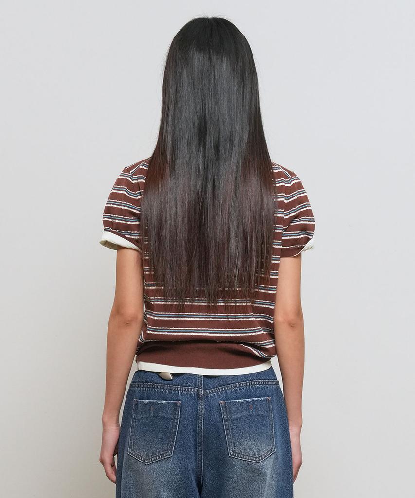 GENERALIDEA Striped Collar Half Knit [Brown] / Gf2Lkp525
