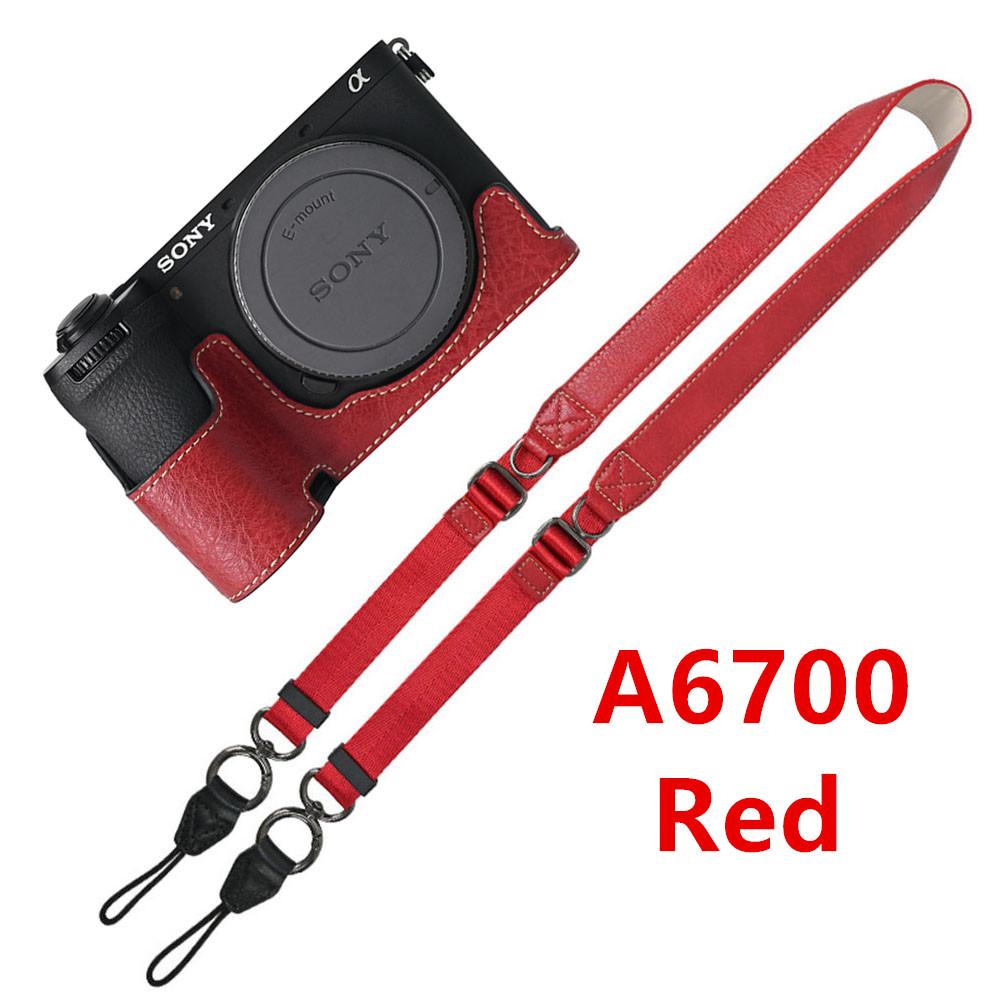 Půl pouzdro na fotoaparát z PU kůže s texturou liči pro Sony A6700 A6400 A6300 A6100 A6000 ZVE10 ZVE10II ZVE10M2 Spodní otevírací kryt s popruhem