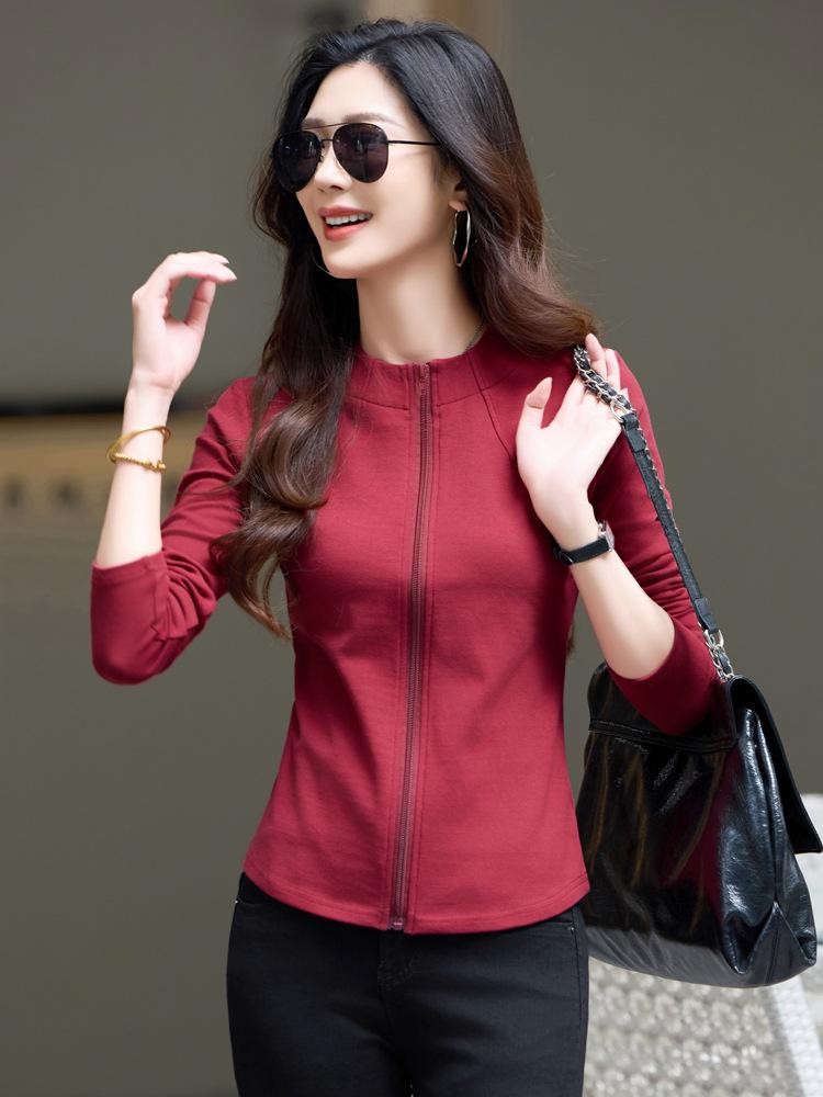 Women's Slimming Stand-Up Collar Zipper Long Sleeve T-shirt, Bodycon Base Layer for Autumn and Winter