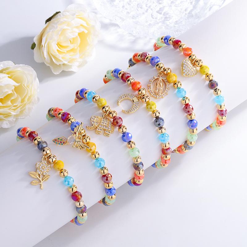 Colorful Crystal Bead Pendant Bracelet, Trendy European and American Fashion 17CM