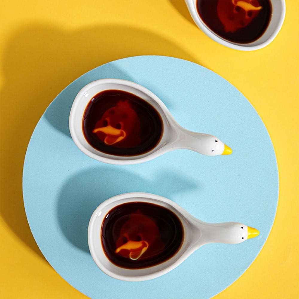 WAIT FLY 4pcs White Porcelain Sauce Dipping Bowl, 4-Inch Appetizer Plate Seasoning Dish, Stackable, Cute Duck Shape