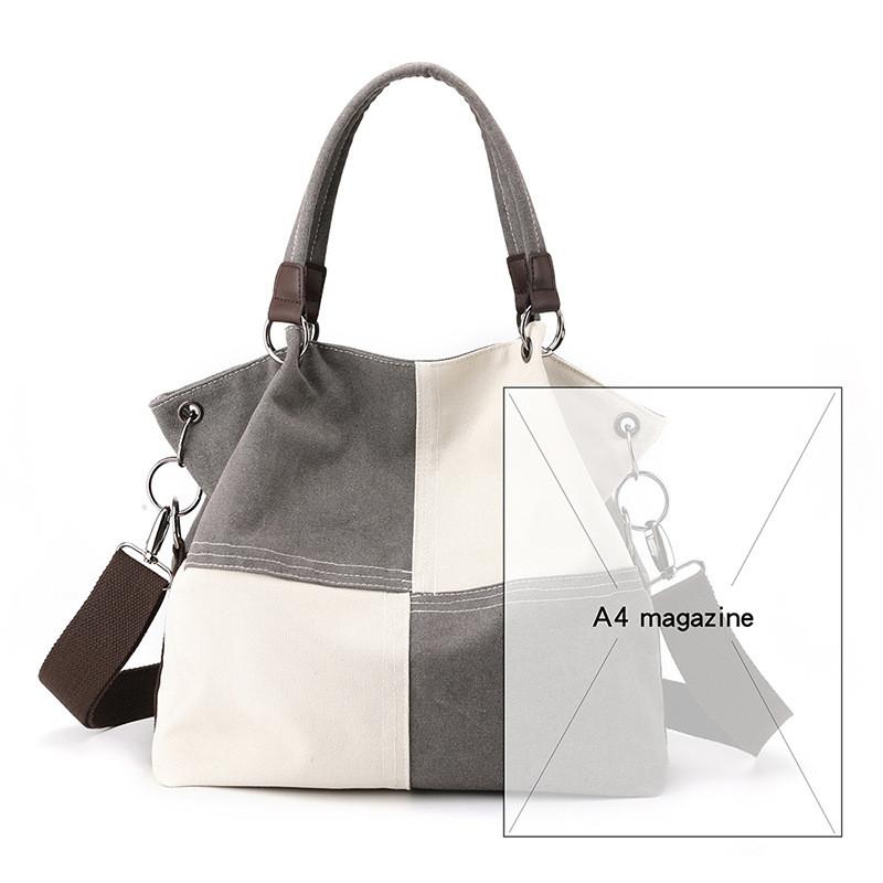 Canvas-Tasche für Damen mit Kontrastpanel und Reißverschluss für den täglichen Gebrauch
