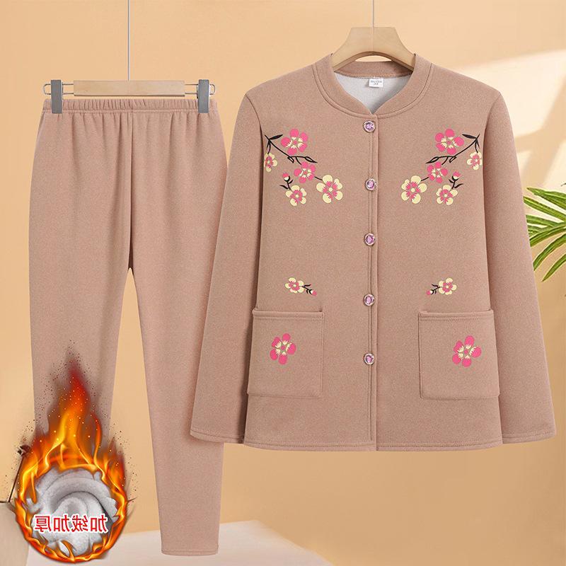 Gemütliches Zweiteiler-Set aus Samt: Strickjacke & Hose für Frauen mittleren Alters & Senioren – Lockere, bequeme Homewear für Oma