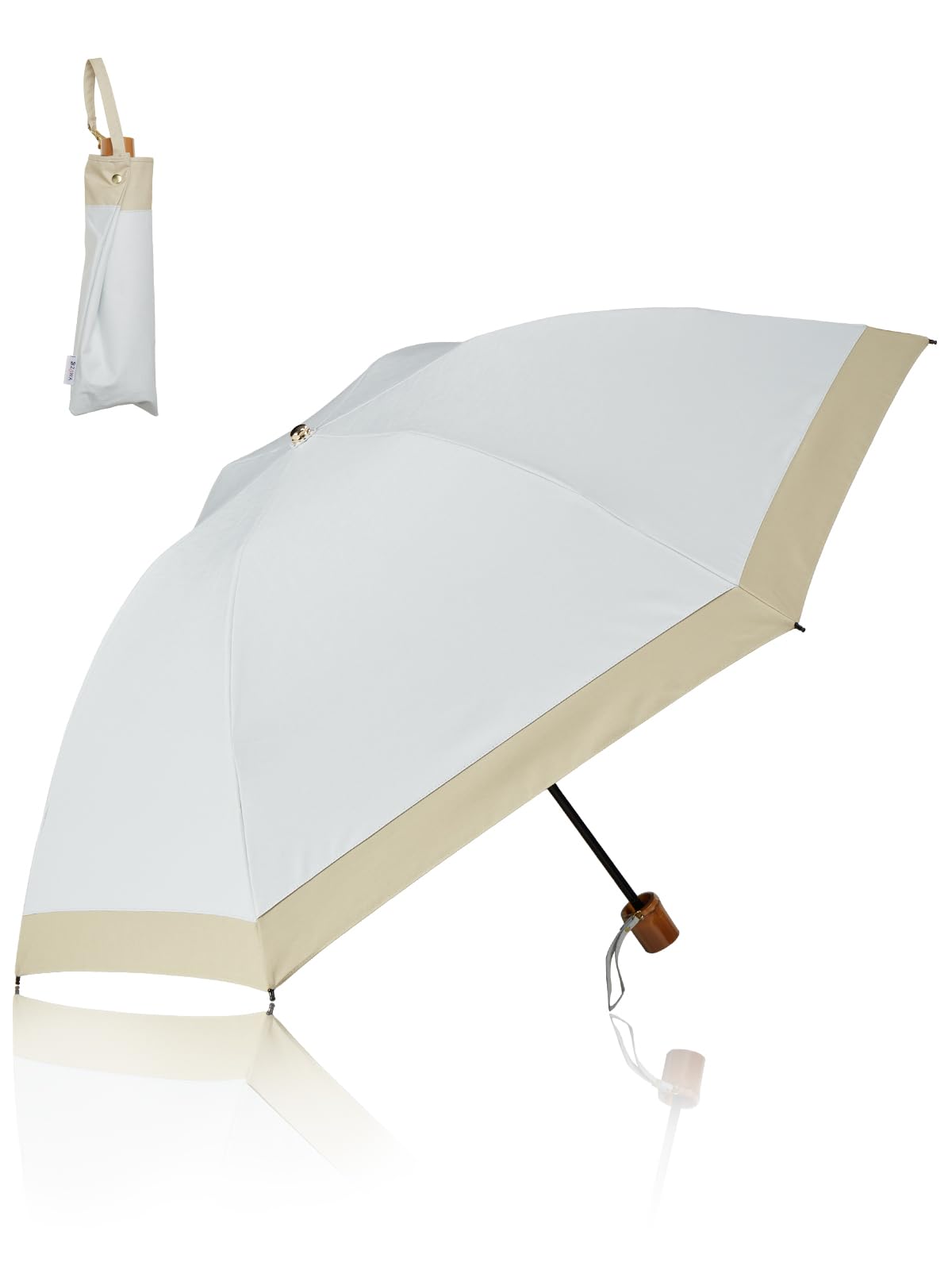 

KIZAWA Складной шелковистый глянцевый 55 см УФ-свет Полная жара для женщин x Зонт от солнца, Ткань, Спицы, Ручка в бамбуковом стиле, Защита, 100% блокировка, Складной,