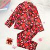 Women's Autumn/Winter Christmas Print Pajama Set - Turn-Down Collar, Long Sleeve, Long Pants, Cardigan Style