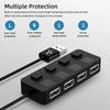4 Ports USB 2.0 Hub On/Off Switch Splitter Expander Independent 480Mbps Fast Transmission Data Charge Adapter PC Computer