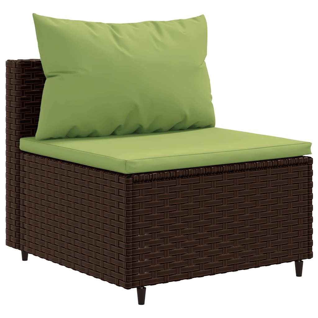 5 Piece Garden Lounge Set with Cushions Brown Poly Rattan