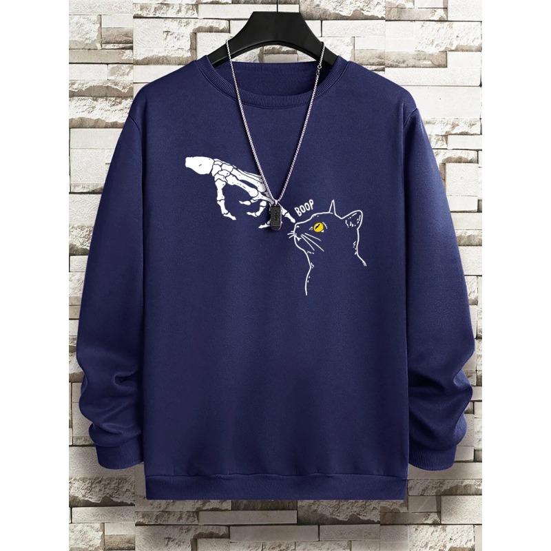 

Смешной толстовка с изображением кошачьего носа и пальцев, мужская флисовая толстовка с капюшоном в стиле хип-хоп, мягкая повседневная одежда больших размеров, модные пуловеры и длинные рукава для мужчин 3XL темно-синий