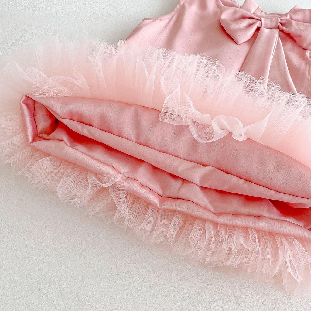 Nuovo Vestito Estivo Principessa con Fiocco per Neonate - Dolce Gonna in Rete, Set Stile Coreano