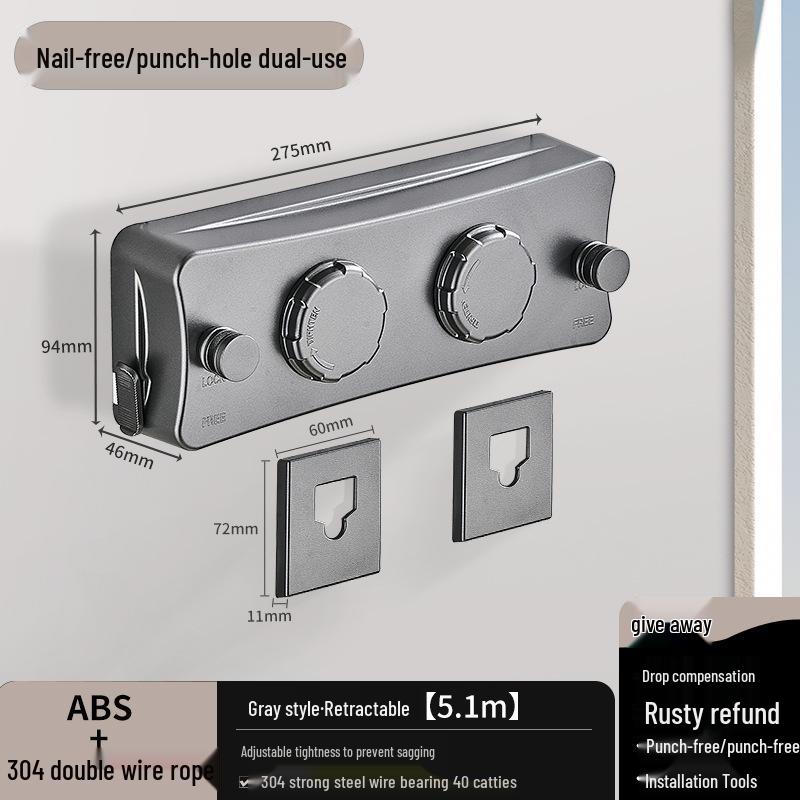 Retractable Steel Wire Indoor Clothesline: Double-Line Invisible Drying Rack for Balcony Use