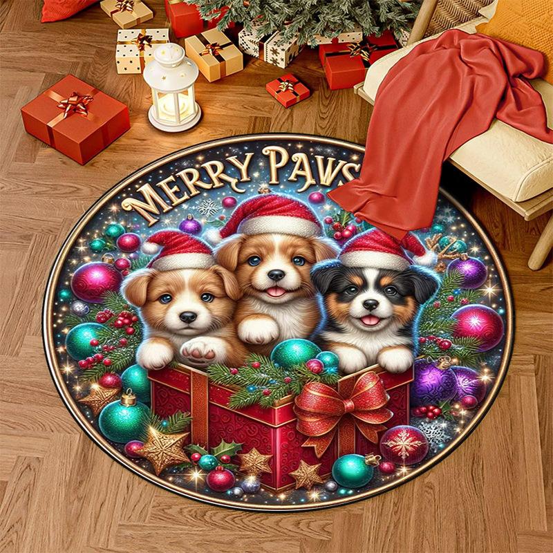 Christmas Nursery Rug Pink Snowman Playmat for Kids Room Santa Claus Toddler Round Carpet Gingerbread Man Non Slip Circle Rug