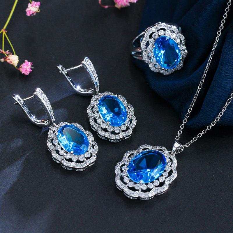 Edler und eleganter 3A Zirkon Schmuck Ohrringe Ring Halskette Dreiteiliges Braut Hochzeits Dinner Zubehör