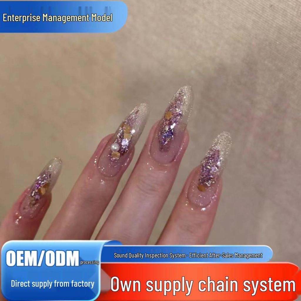 Romantic Star Purple Sparkle Burst Press-On Nails - Handmade, Versatile, Ideal for Daily Use