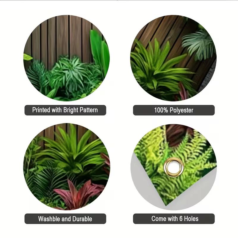 Vibrant Tropical Greenery Tapestry, Lush Jungle Plants with Wooden Fence Wall Hanging for Garage