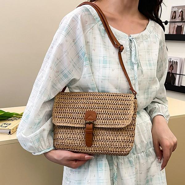 Vintage Small Mailman Messenger Bag Commuter Straw Bag Daily Versatile Woven Bag Summer Beach Bag Women'S Vacation