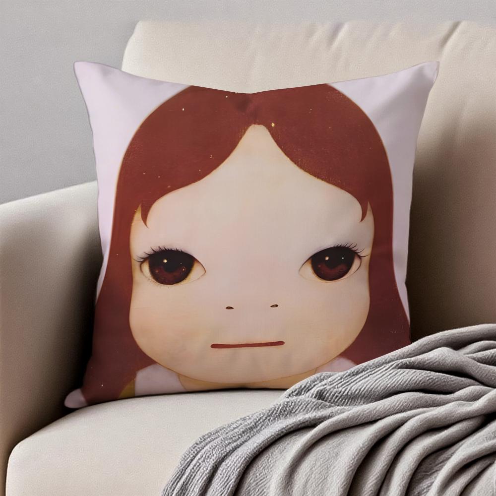 Whimsical Cute Japanese Art YYoshitomo Nara Cushion Cover Pillowcase Antidustmite Invisible Zipper Short Plush Sofa Cushion