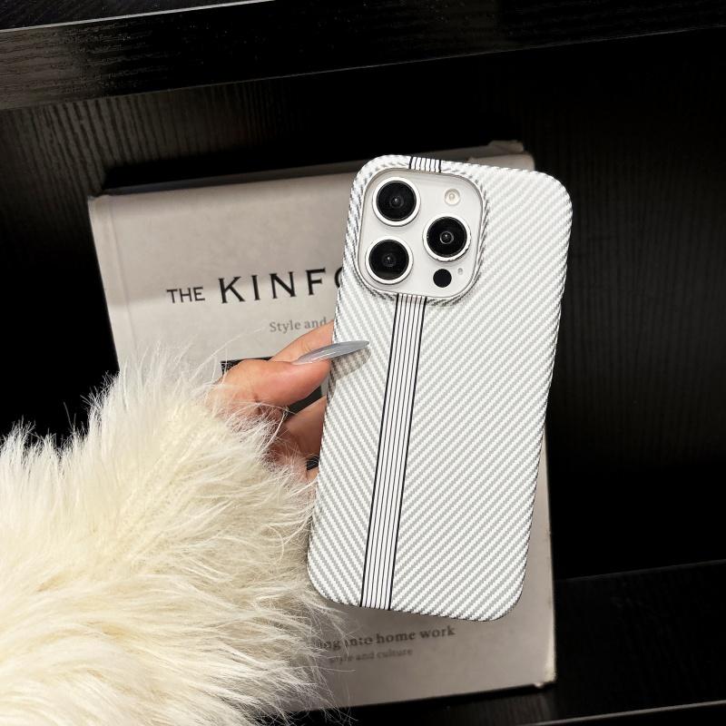 Carbon Fiber Kevlar Texture Hard Plastic Case For iPhone 14 15 11 12 13 16 Pro Max Plus Shockproof Protective Cover Fundas