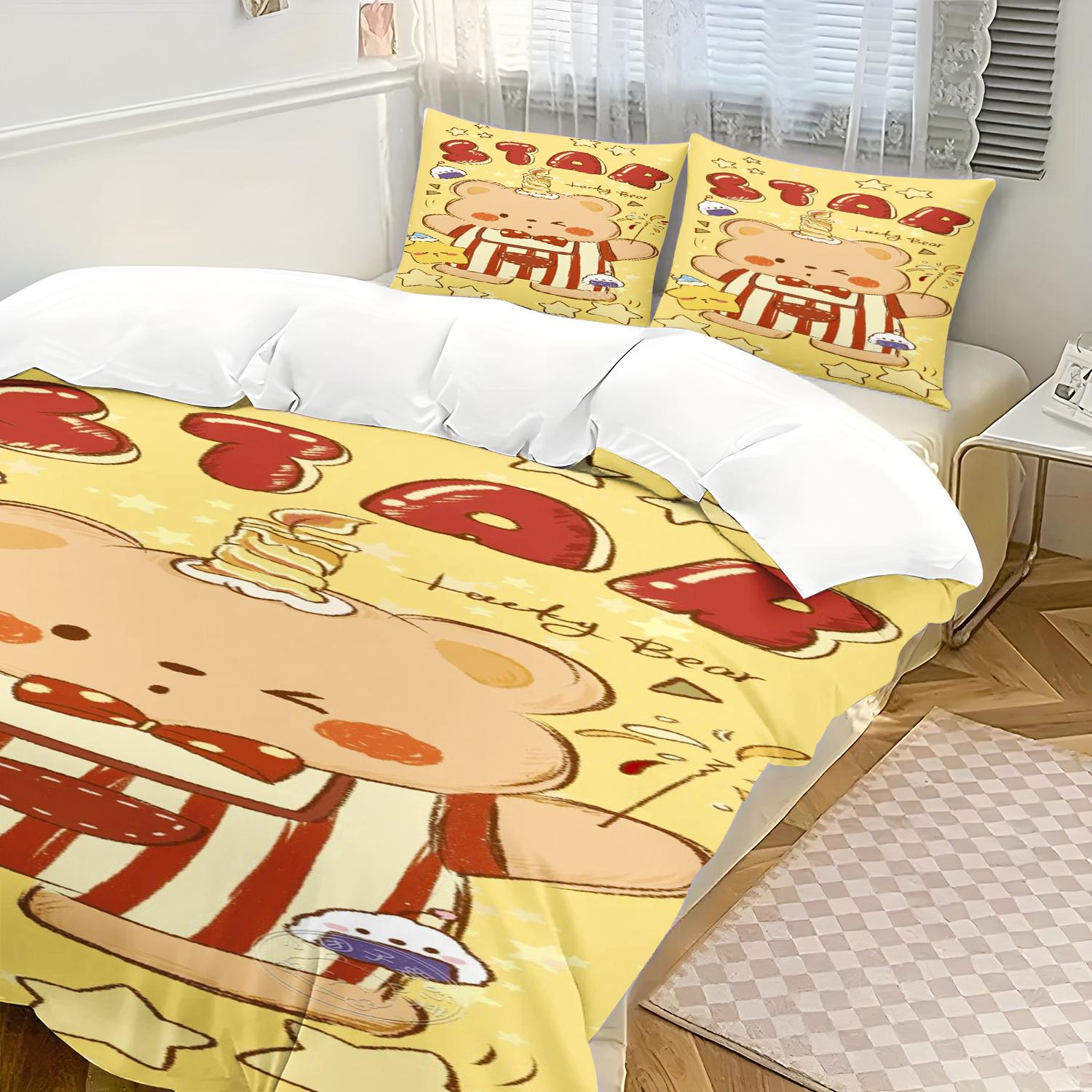 

Cartoon Butter Bear Duvet Cover 3-piece set (1 Quilt Home 1-2 Pillowcase) Bedroom Set Children Cover Lovely bedroom Bedding 90X200cm
