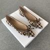 Pointed Flat-soled Single Shoes Women's New Thousand Bird Grid Bow Lady Shoes Comfortable Versatile Soft Sole Four-season Ladyshoes
