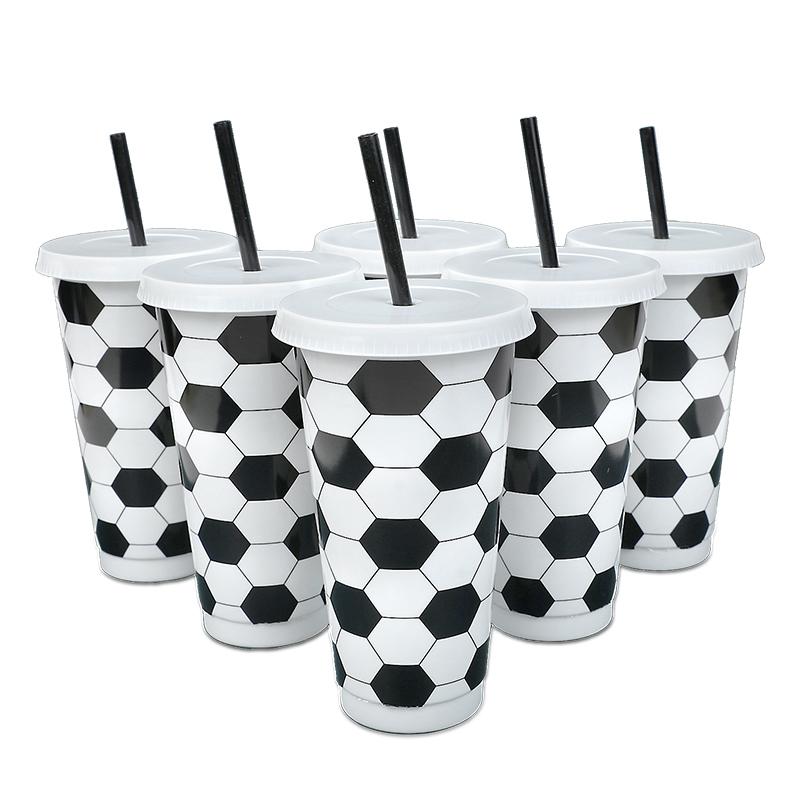 6Pcs Reusable Plastic Soccer Cups with Lid and Straw Kids Football Party Favors Gift Sports Themed Birthday Decoration Supplies