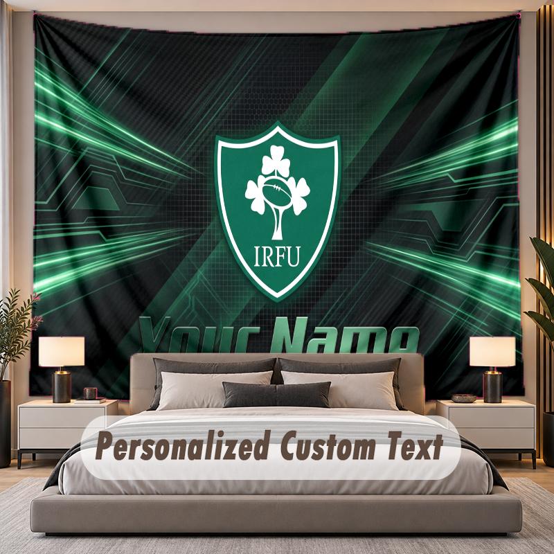 Custom Name Text Tapestry Ireland Rugby Personalized Polyester Wall Tapestry For Bedroom And Room