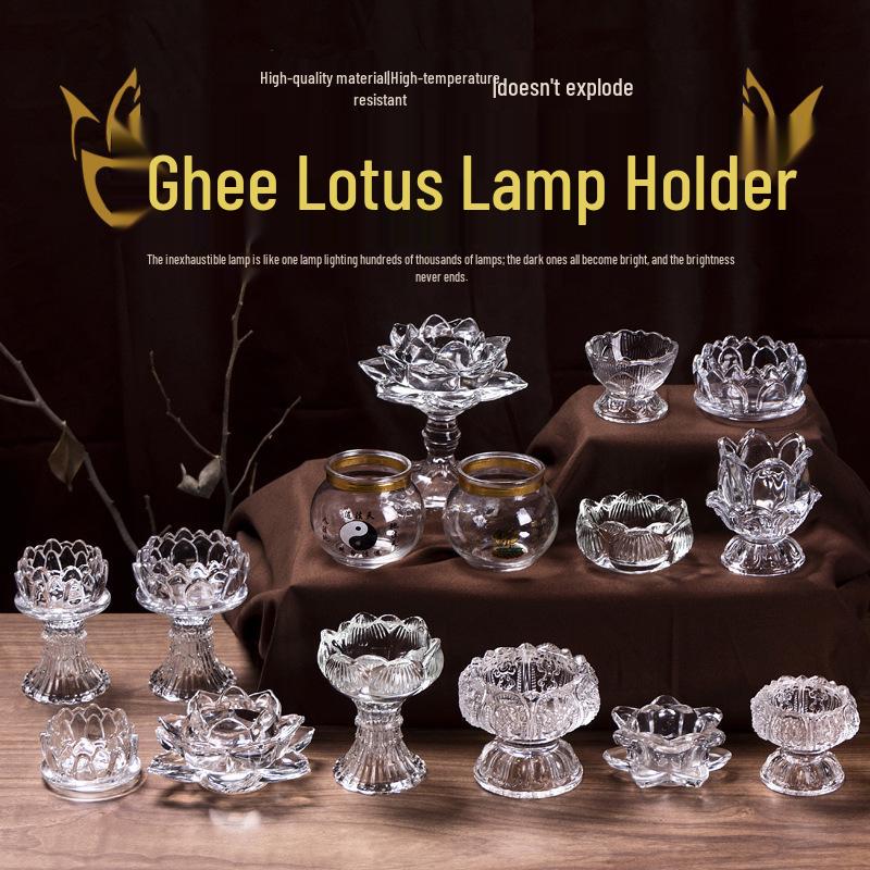 Lotus Glas Ghee Lamp Houder: Hittebestendige Kaars/Olie Lamp voor 24-Uurs Gebruik