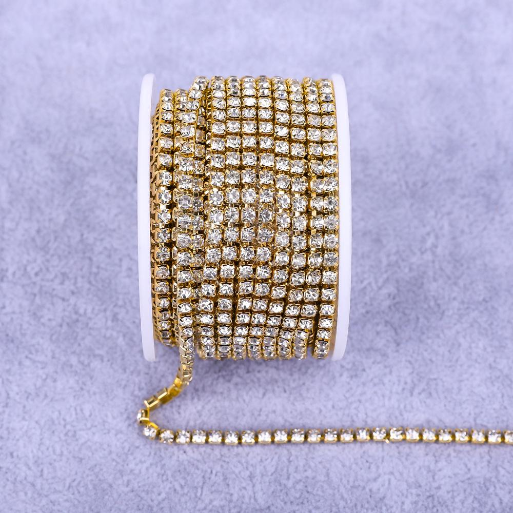 Electroplated Rhinestone Drill Chain: Single Row Metal Claw Chain for DIY Costume Accessories